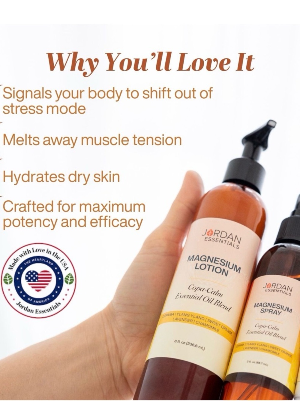 Jordan Essentials Magnesium Lotion - Copa-Calm Essential Oil Blend New in bottle - Picture 2 of 5